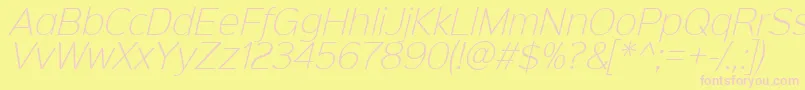 Fonte Sinkinsans200xlightitalic – fontes rosa em um fundo amarelo