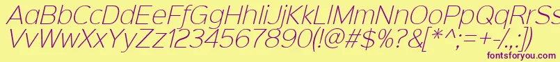 Sinkinsans200xlightitalic-fontti – violetit fontit keltaisella taustalla