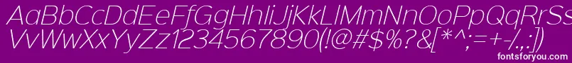 Fonte Sinkinsans200xlightitalic – fontes brancas em um fundo violeta