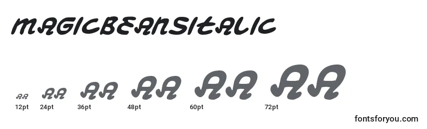 Размеры шрифта MagicBeansItalic
