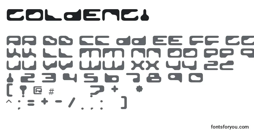 Schriftart Goldengi – Alphabet, Zahlen, spezielle Symbole