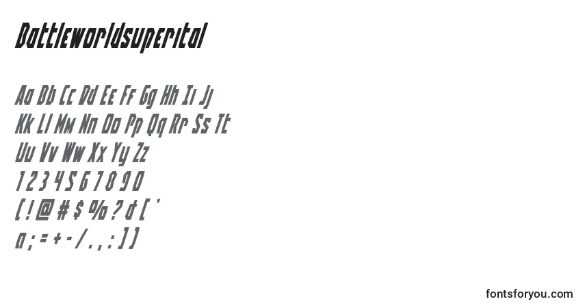 Czcionka Battleworldsuperital – alfabet, cyfry, specjalne znaki