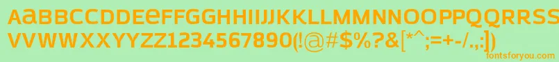 フォントAzoftSansBold – オレンジの文字が緑の背景にあります。