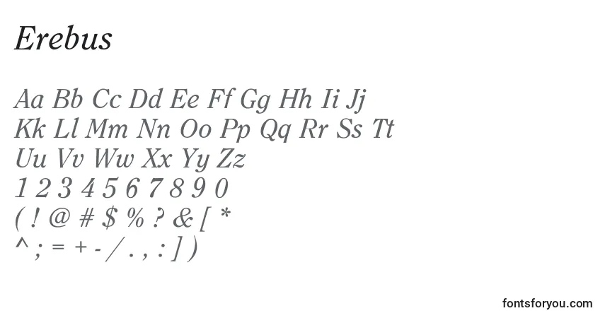 Erebus-fontti – aakkoset, numerot, erikoismerkit