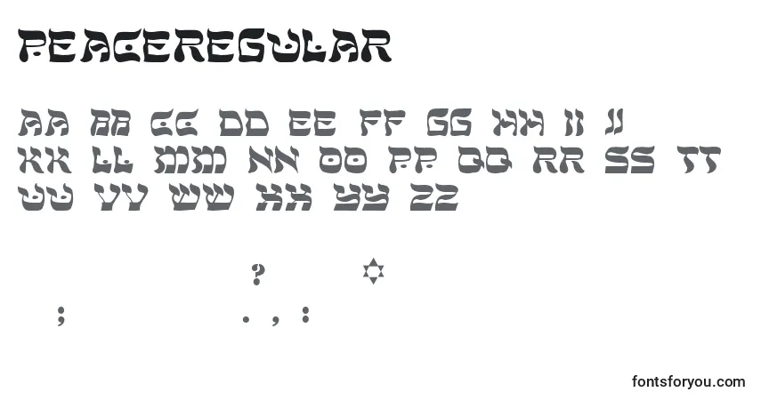Czcionka PeaceRegular – alfabet, cyfry, specjalne znaki