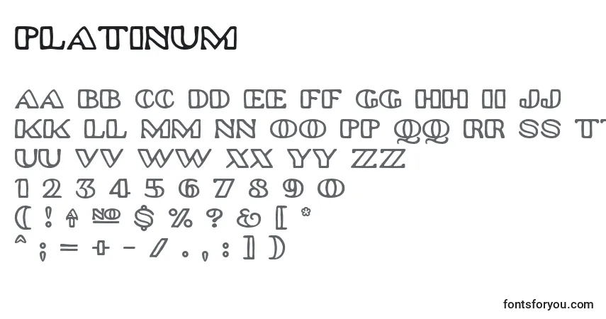 Platinum font – alphabet, numbers, special characters
