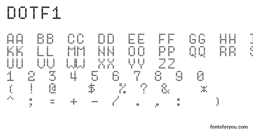 A fonte Dotf1 – alfabeto, números, caracteres especiais
