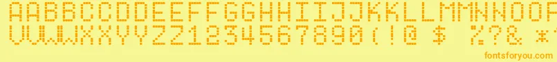 フォントDotf1 – オレンジの文字が黄色の背景にあります。