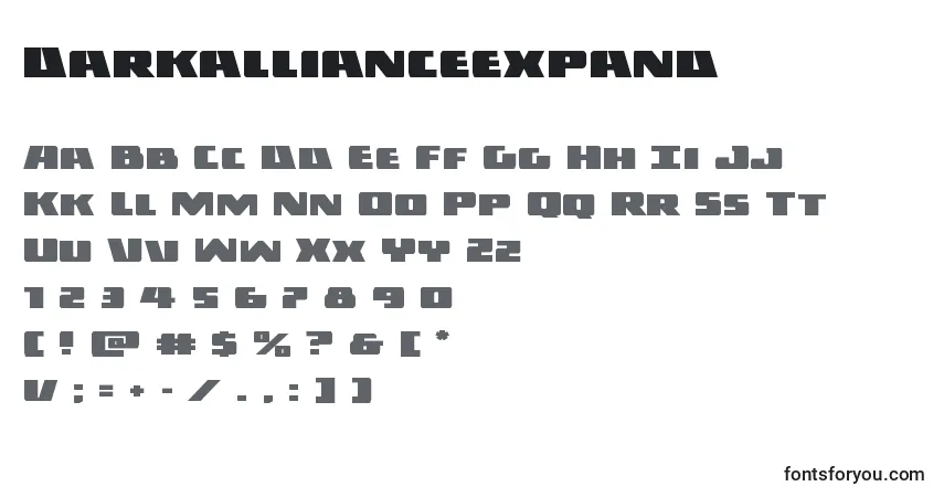 Шрифт Darkallianceexpand – алфавит, цифры, специальные символы