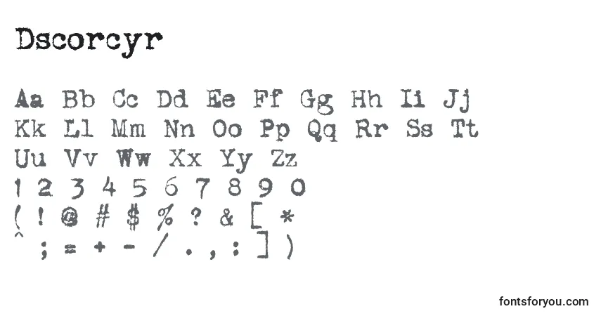 Dscorcyr Font – alphabet, numbers, special characters