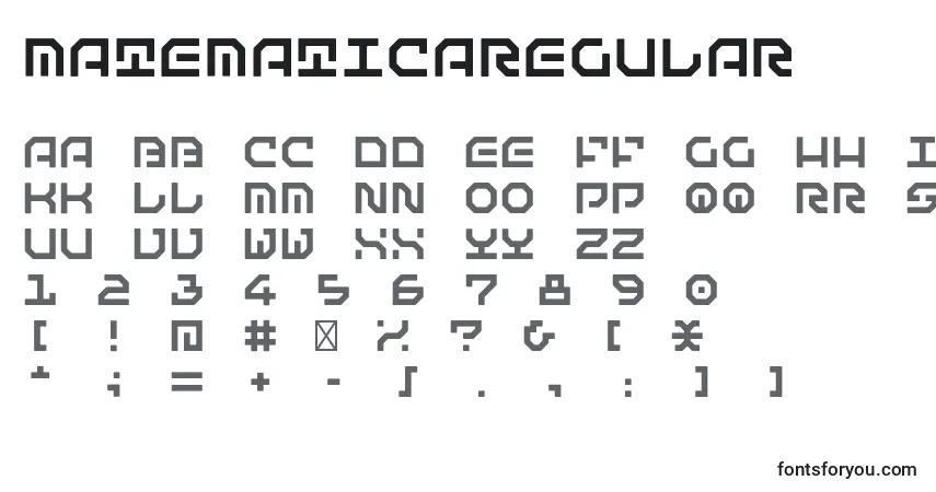 Czcionka MatematicaRegular – alfabet, cyfry, specjalne znaki