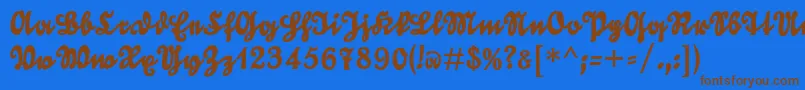 フォントGoldmarieUnz1t – 茶色の文字が青い背景にあります。