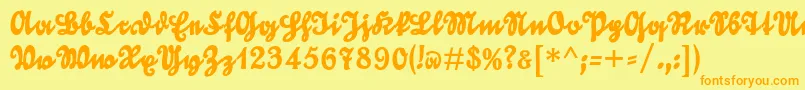 フォントGoldmarieUnz1t – オレンジの文字が黄色の背景にあります。