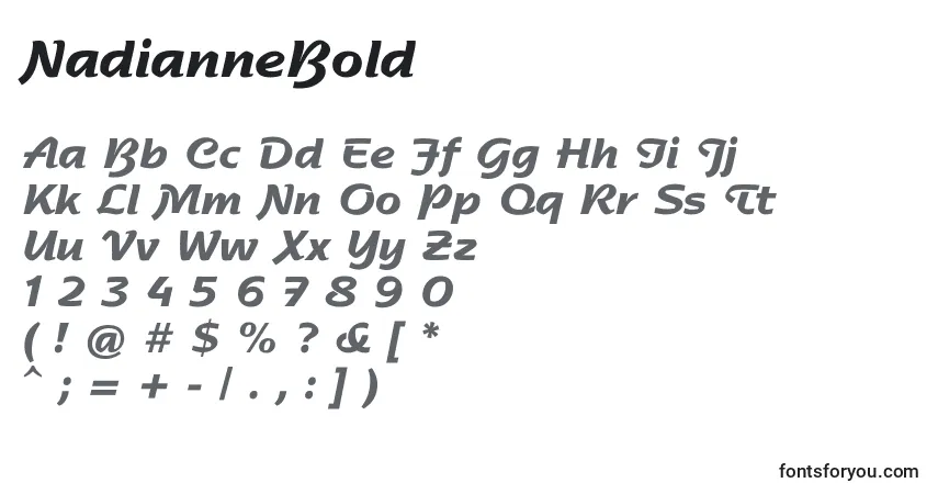 Schriftart NadianneBold – Alphabet, Zahlen, spezielle Symbole
