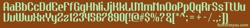 フォントNudelyRegularOneDemoVersion – 緑色の文字が茶色の背景にあります。
