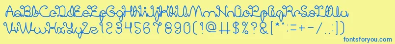 フォントDigitalHandmade – 青い文字が黄色の背景にあります。