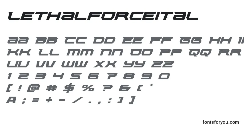 Шрифт Lethalforceital – алфавит, цифры, специальные символы