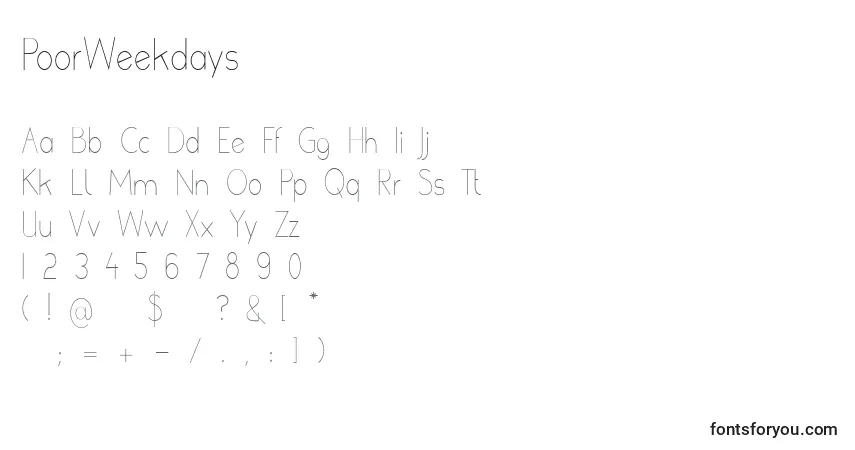 Czcionka PoorWeekdays – alfabet, cyfry, specjalne znaki