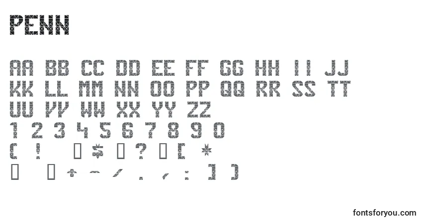 Czcionka Penn – alfabet, cyfry, specjalne znaki