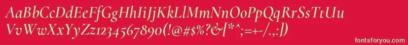 フォントCormorantSemiitalic – 赤い背景に緑の文字