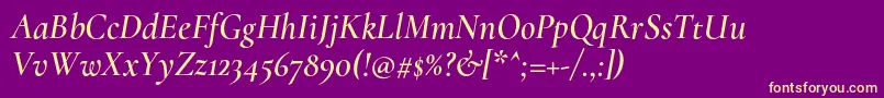 Fonte CormorantSemiitalic – fontes amarelas em um fundo roxo