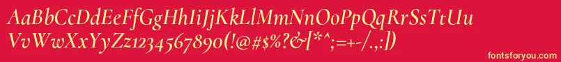 CormorantSemiitalic-Schriftart – Gelbe Schriften auf rotem Hintergrund