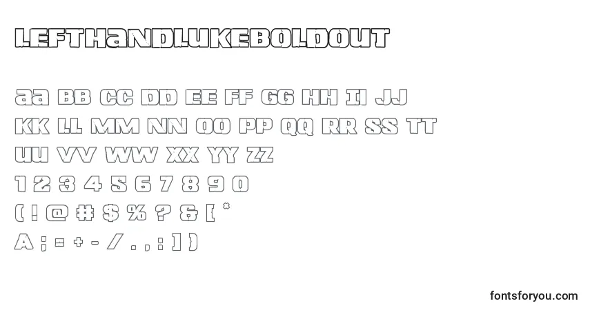 Czcionka Lefthandlukeboldout – alfabet, cyfry, specjalne znaki