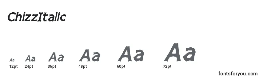 Размеры шрифта ChizzItalic