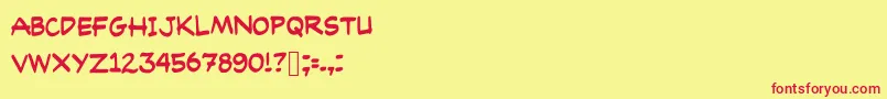 Więcej informacji o czcionce PrismaComicFont Czcionka PrismaComicFont – czerwone czcionki na żółtym tle
