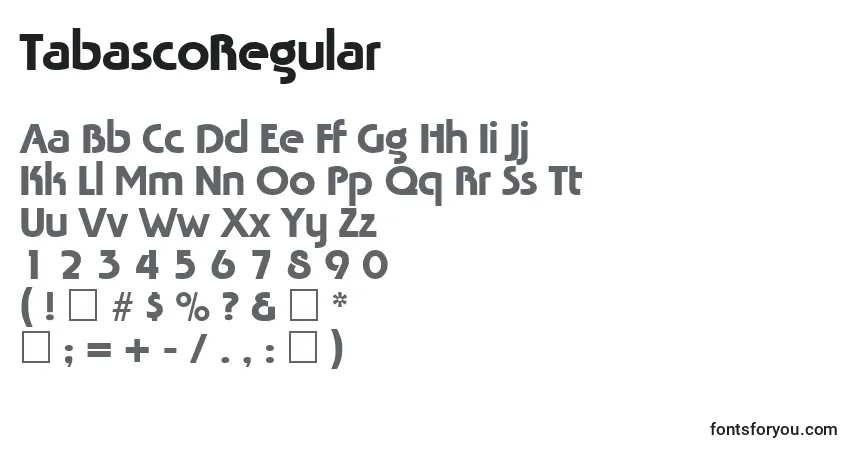 A fonte TabascoRegular – alfabeto, números, caracteres especiais