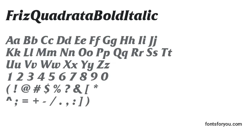 Czcionka FrizQuadrataBoldItalic – alfabet, cyfry, specjalne znaki