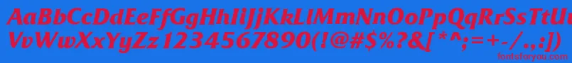 Fonte FrizQuadrataBoldItalic – fontes vermelhas em um fundo azul