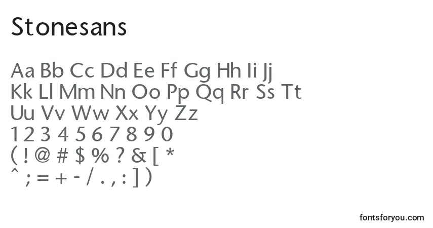 Czcionka Stonesans – alfabet, cyfry, specjalne znaki