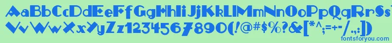 Monkeyfingersnf-Schriftart – Blaue Schriften auf grünem Hintergrund