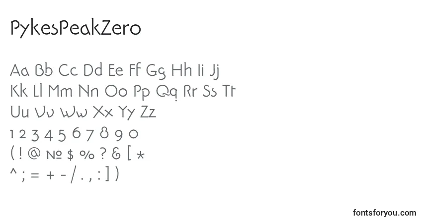 A fonte PykesPeakZero – alfabeto, números, caracteres especiais