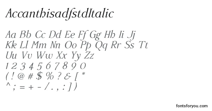 Czcionka AccanthisadfstdItalic – alfabet, cyfry, specjalne znaki