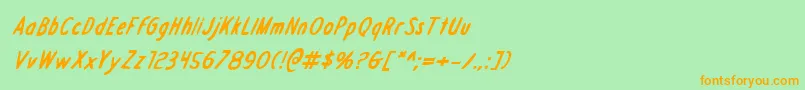 フォントDraftingTableBoldItalic – オレンジの文字が緑の背景にあります。