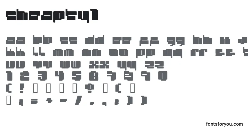 Czcionka Cheapty1 – alfabet, cyfry, specjalne znaki