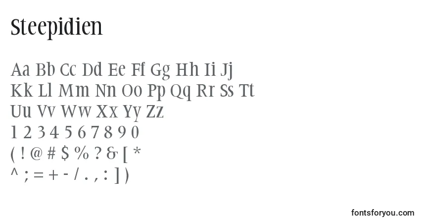 A fonte Steepidien – alfabeto, números, caracteres especiais