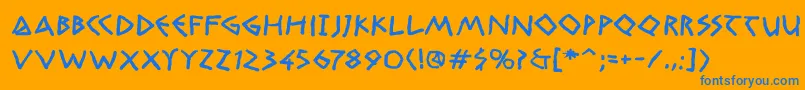 RandomuncialeBold-Schriftart – Blaue Schriften auf orangefarbenem Hintergrund