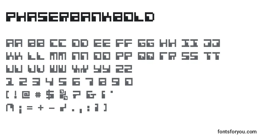 A fonte PhaserBankBold – alfabeto, números, caracteres especiais