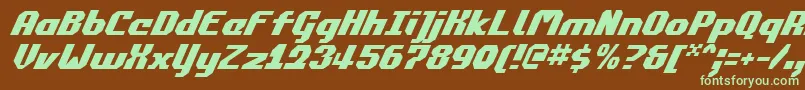 フォントCommonwealthItalic – 緑色の文字が茶色の背景にあります。