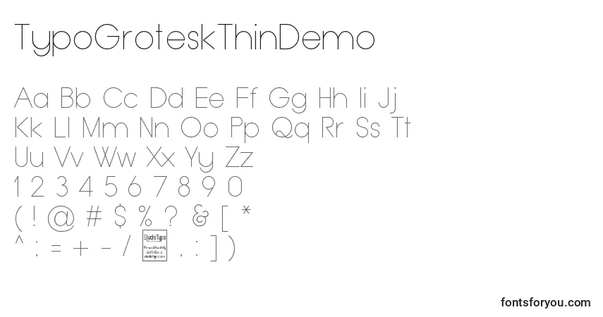 Шрифт TypoGroteskThinDemo – алфавит, цифры, специальные символы