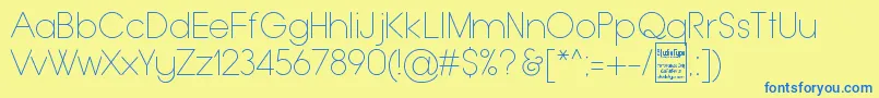 TypoGroteskThinDemo-fontti – siniset fontit keltaisella taustalla