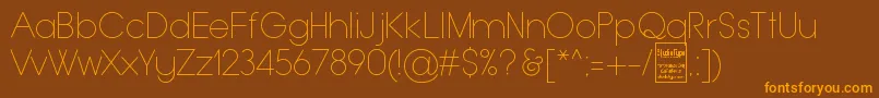 フォントTypoGroteskThinDemo – オレンジ色の文字が茶色の背景にあります。