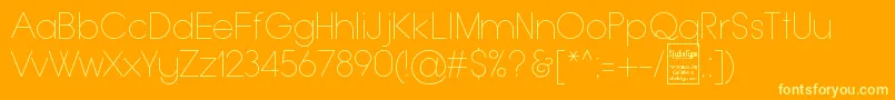TypoGroteskThinDemo-fontti – keltaiset fontit oranssilla taustalla