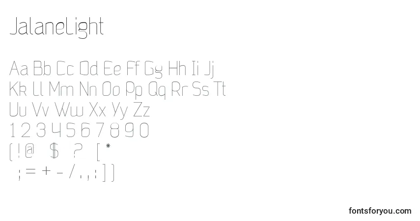 A fonte JalaneLight – alfabeto, números, caracteres especiais