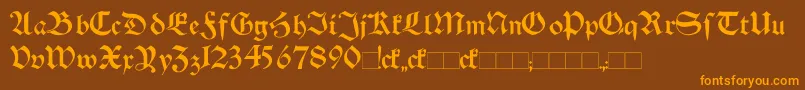 フォントSchwabenAltBold – オレンジ色の文字が茶色の背景にあります。