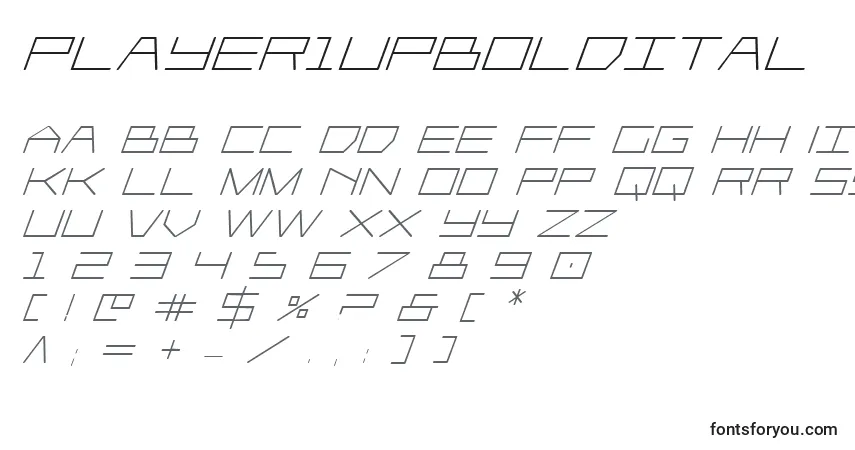 A fonte Player1upboldital – alfabeto, números, caracteres especiais