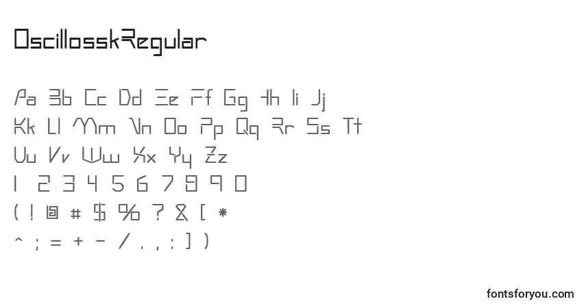 A fonte OscillosskRegular – alfabeto, números, caracteres especiais